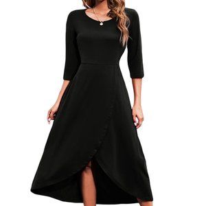 MISSKY Women's Summer Maxi Dresses 3/4 Sleeve High Low Hem Round Neck Flowy Casu